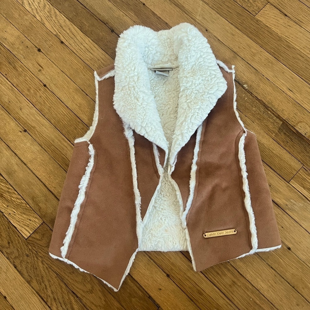 Kids Calvin Klein Suede and Sherpa Vest | 24 Months